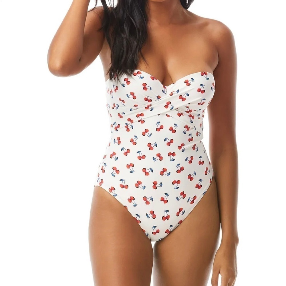 Kate Spade Womens Swimwear White S One-Piece Bathing Suit Underwire Cherry Boho